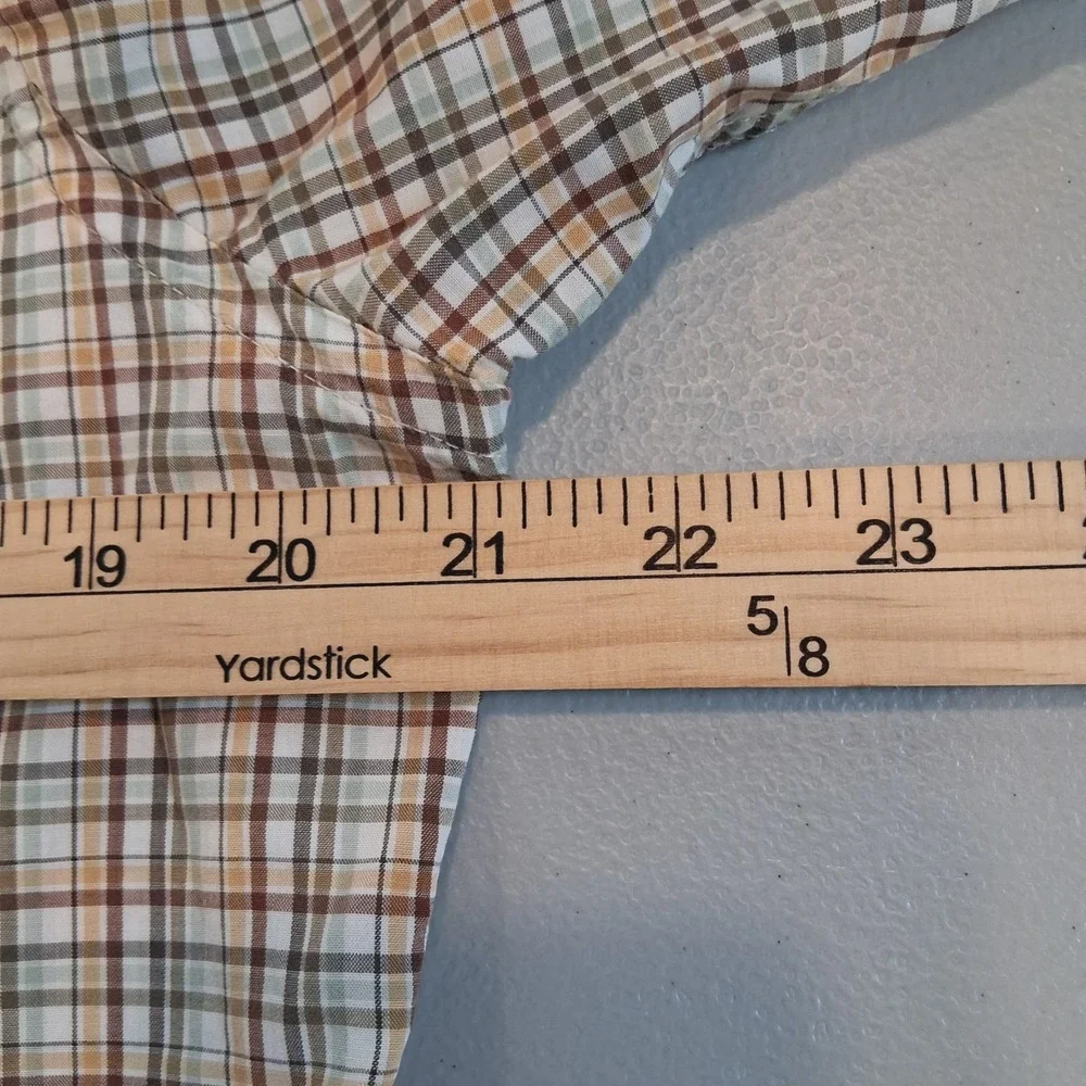 Banana Republic Mens M‎ Slim Fit Soft Wash Plaid Button Down Shirt Brown Green